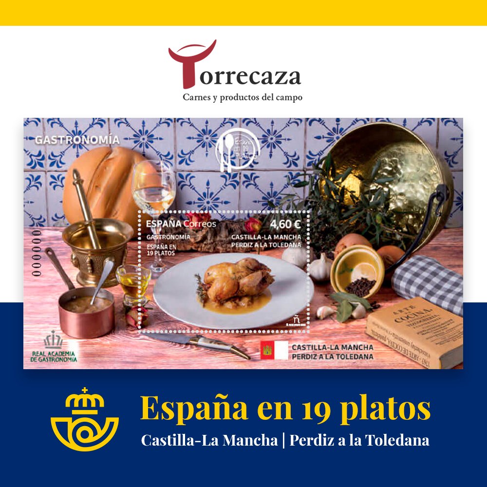 torrecaza's tweet photo. España en 19 platos 2023.
Esta serie filatélica de @correos recorre nuestra geografía presentando los platos más típicos de cada región.

En esta ocasión, es el turno de Castilla-La Mancha, con su fabulosa Perdiz a la toledana como protagonista. https://t.co/otjMmksR6h