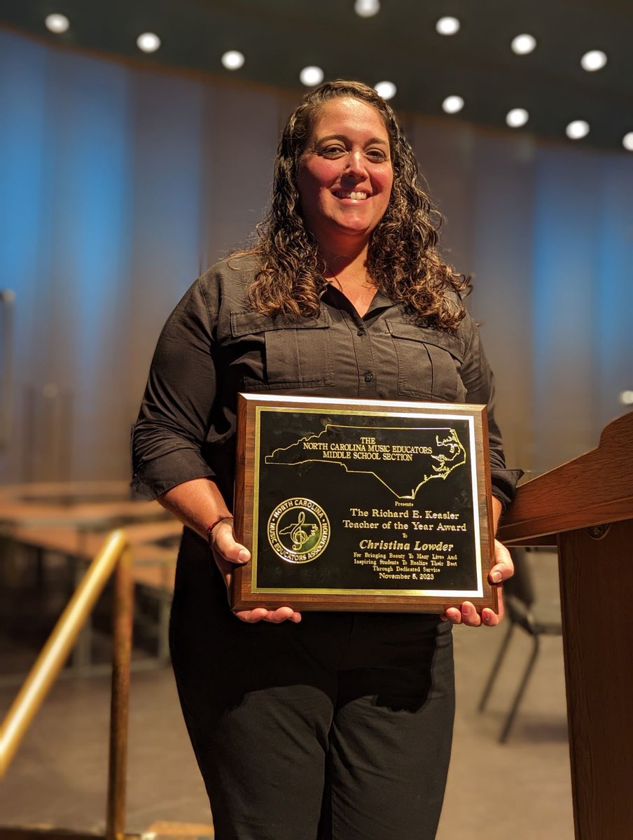 Congratulations to Christina Lowder of SWMS! She was recognized Sunday @NCMEA as the 2023 Richard Keasler Middle School Teacher of the Year! This is well deserved, she is an amazing teacher! @GCSchoolsNC @SWMiddleCowboys @jmaness4 @Super_GCS