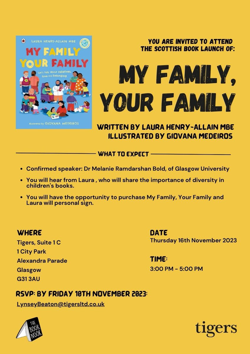 📚 We're delighted to welcome @LauraHAllain back to Scotland and to tigers later this month, as we host a book launch for My Family, Your Family. If you'd like to join us on Thursday 16th November, please RSVP by Friday 10th November! Book your place 👇