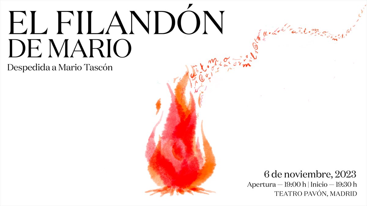 Hoy nos despedimos de Mario Tascón en el Teatro Pavón de Madrid a las 19:30 h.  

Te recordamos que puedes traer tu recuerdo en cualquier formato, y que 'El Filandón de Mario' se podrá seguir en streaming a través de Youtube 👇
youtube.com/watch?v=9Zv3M0…