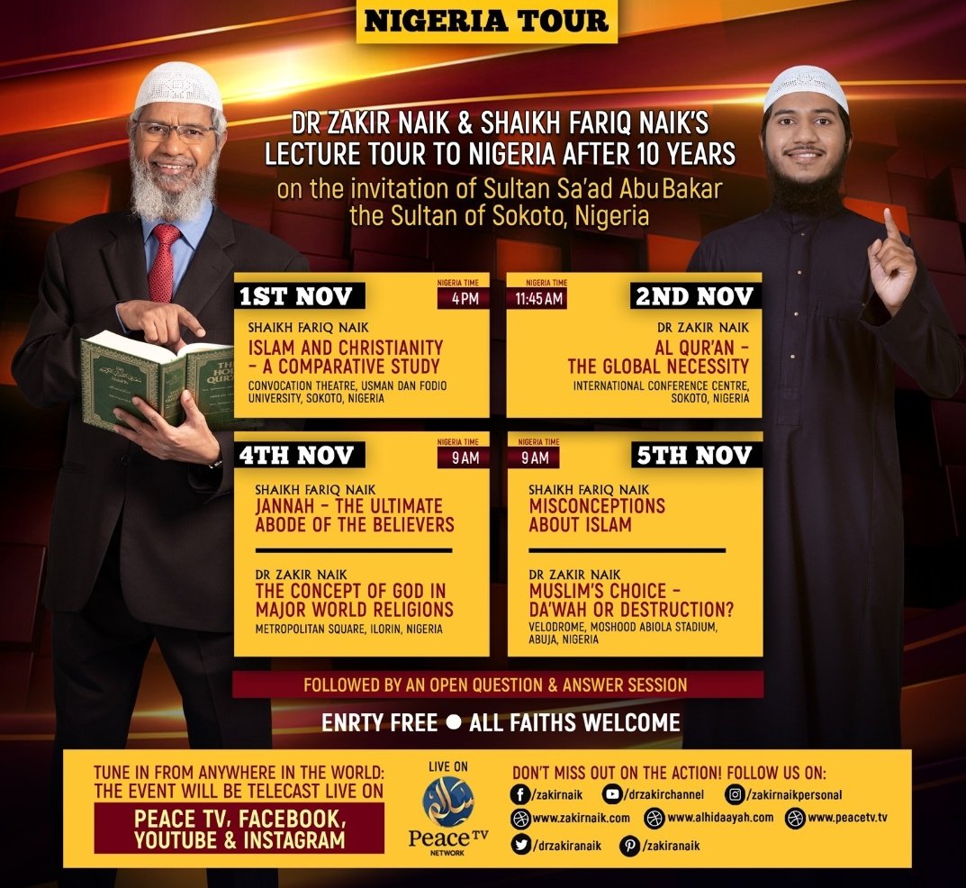 TheShehus's tweet photo. Their campaign of calumny against Dr Zakir Naik failed —Mismiserably

   ........MashaAllah
#Zakir #Niak #PeaceTv #Nigeria #Tour 🇳🇬 https://t.co/YRNwqeAyL9