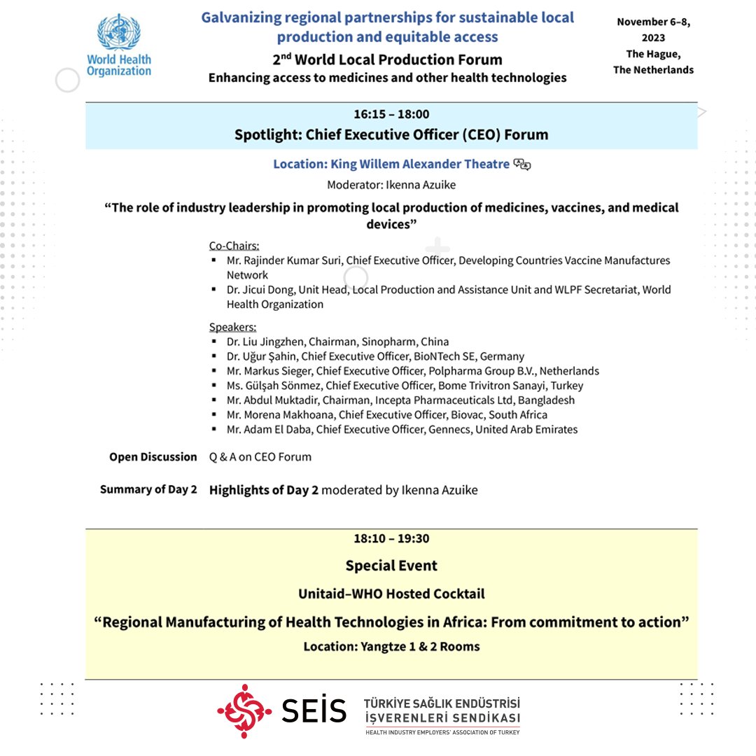 trseis's tweet photo. 6-8 Kasım 2023 tarihleri arasında gerçekleşek olan“2nd WHO Local Production Forum”da Devlet Bakanları, uluslararası kuruluşların ve özel sektörün liderleri ile sivil toplum kuruluşları, endüstri ve akademiden yüksek profilli temsilciler bir araya gelerek ilaçlara, aşılara ve https://t.co/0g1ar0GAMA