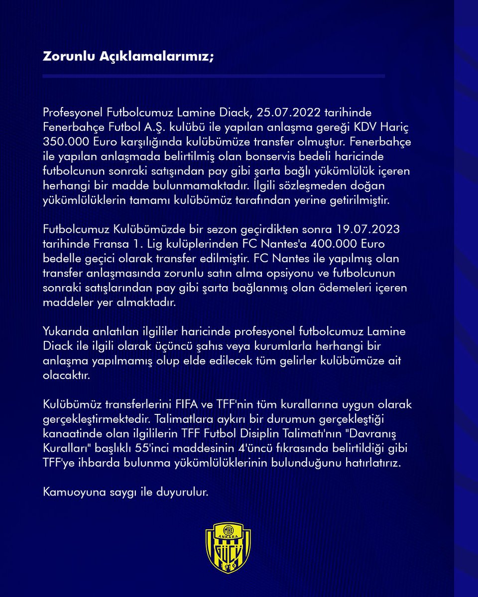Ankaragucu's tweet image. Zorunlu Açıklamalarımız;