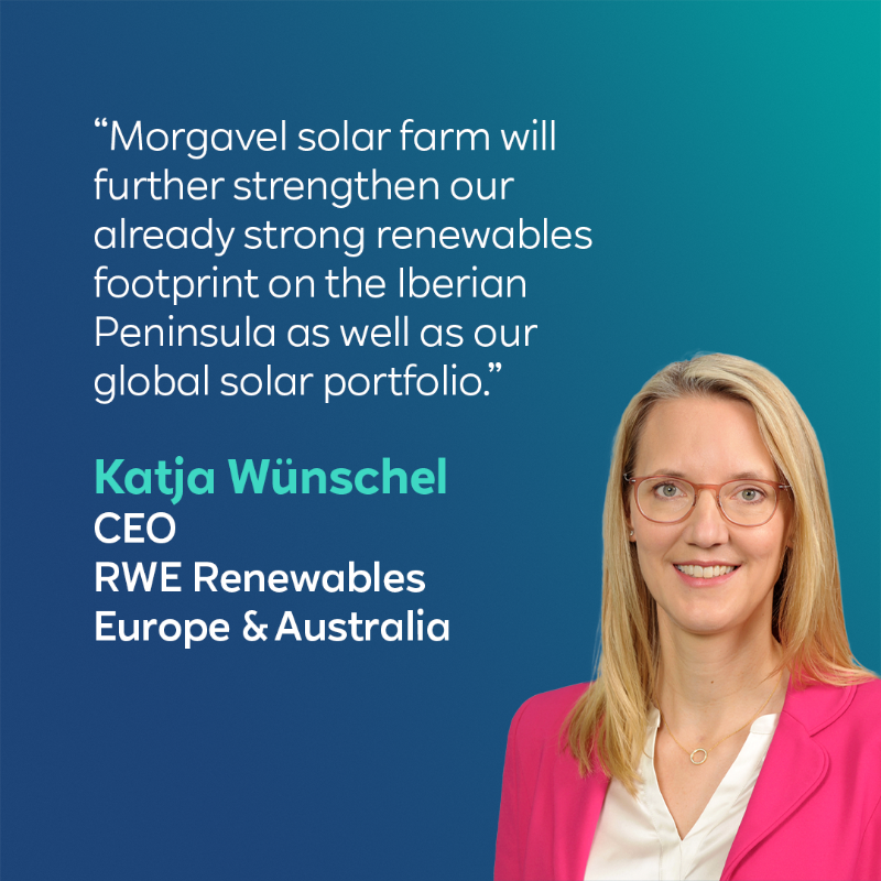 RWE_AG's tweet photo. Beaming in Portugal! Excited to announce that our 46 MWac solar farm, Morgavel, now produces green electricity for the equivalent of 42,000 Portuguese homes. Thrilled to bolster our Iberian Peninsula renewables footprint and global solar portfolio.