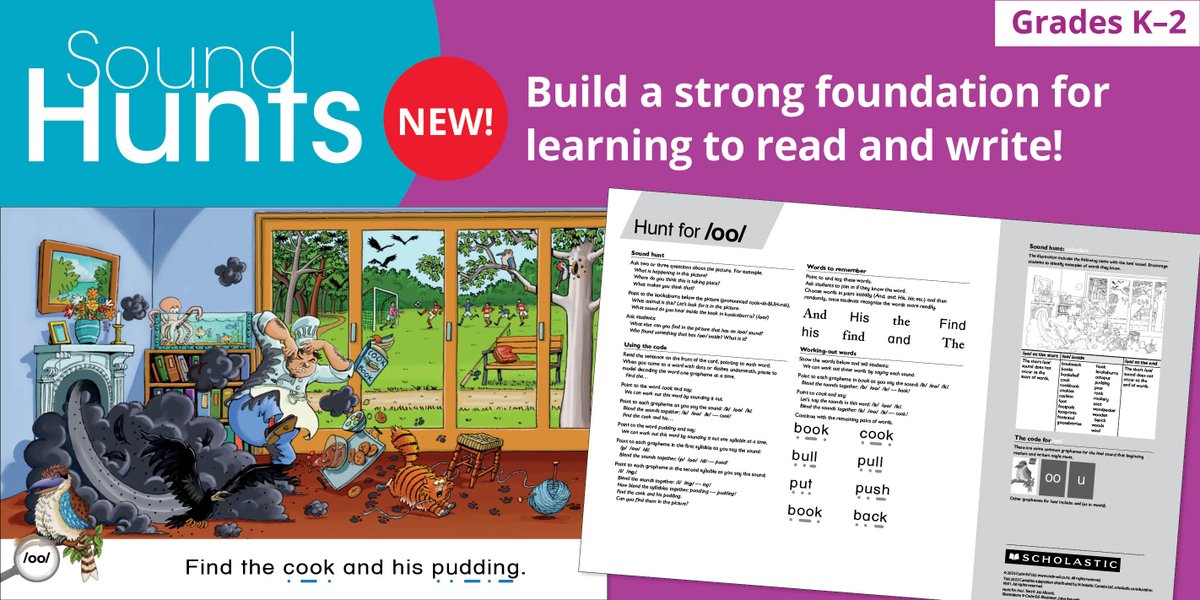 ScholasticEdCda's tweet photo. Support phonological and phonemic awareness with engaging NEW Sound Hunts cards where your K-2 students hunt for sounds! These 40 large-format instructional cards include vibrant and fun artwork on one side and teacher support on the other. Learn more: https://t.co/Gz1p86tk5b https://t.co/xfgBHfy6vf