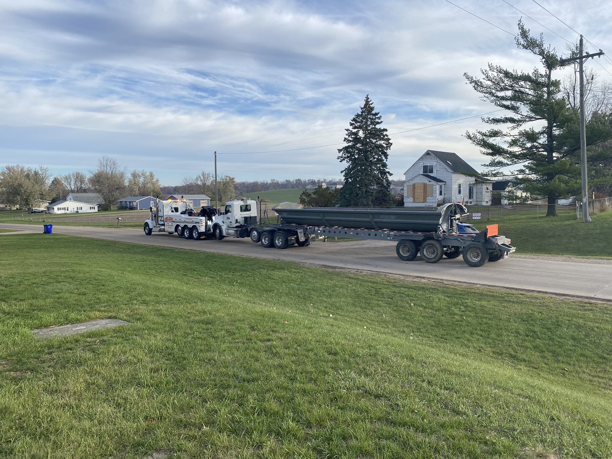 LoganKGAN's tweet photo. The first semi from the Hwy 30/ C street accident has been successfully flipped and towed away https://t.co/RX3WguLuIk