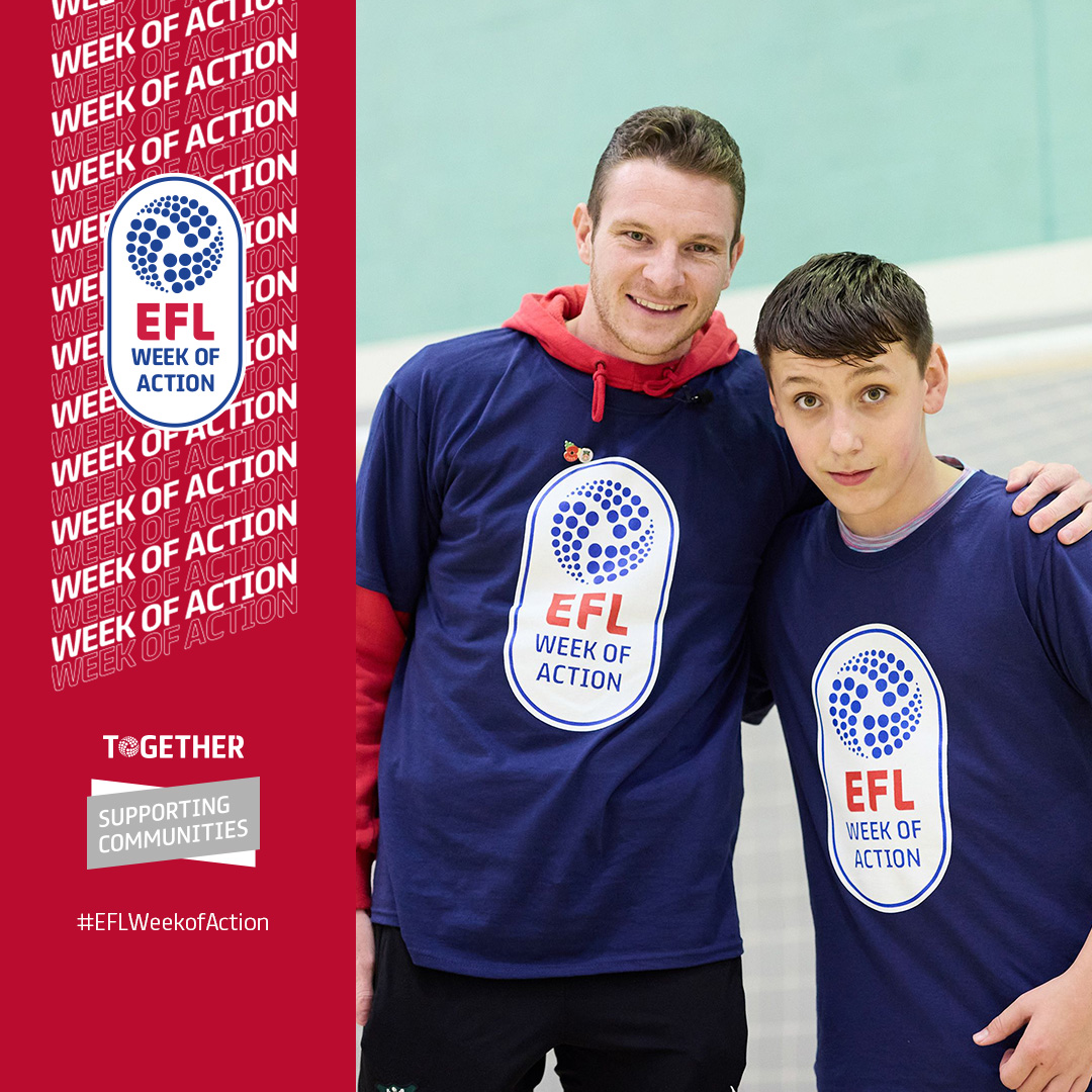 EFL's tweet photo. ⚽️❤️ A great example of inclusivity!

@PMullin7 takes part in a @WxmAFCCommTrust Autism-Friendly Football session 🙌

#EFLWeekOfAction | @Wrexham_AFC https://t.co/tA1EJkqEjx
