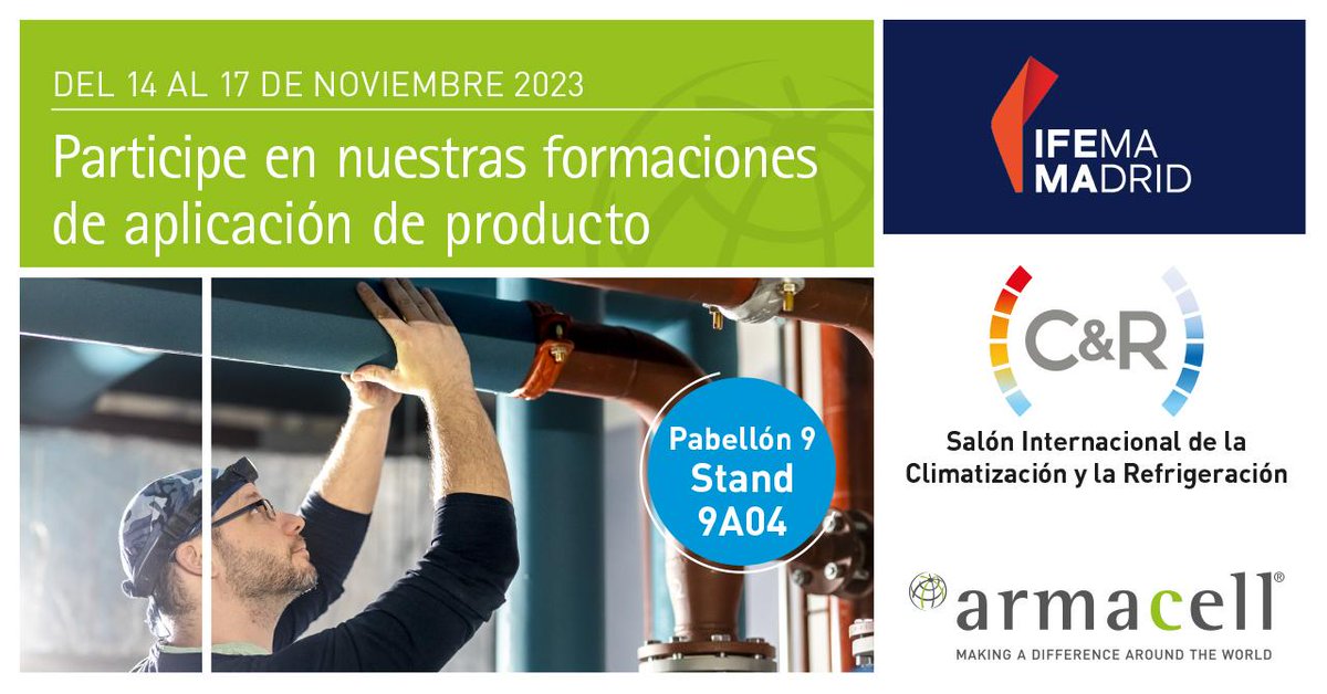 En la feria de #CLIMATIZACIÓNYREFRIGERACIÓN, uno de nuestros especialistas Umut Can Kaya nos mostrará cómo instalar de manera óptima nuestros productos #ArmaFlex. Le invitamos al Stand 9A04, Pabellón 9, IFEMA MADRID del 14 al 17 de noviembre

linkedin.com/events/armacel…

#FeriaCR