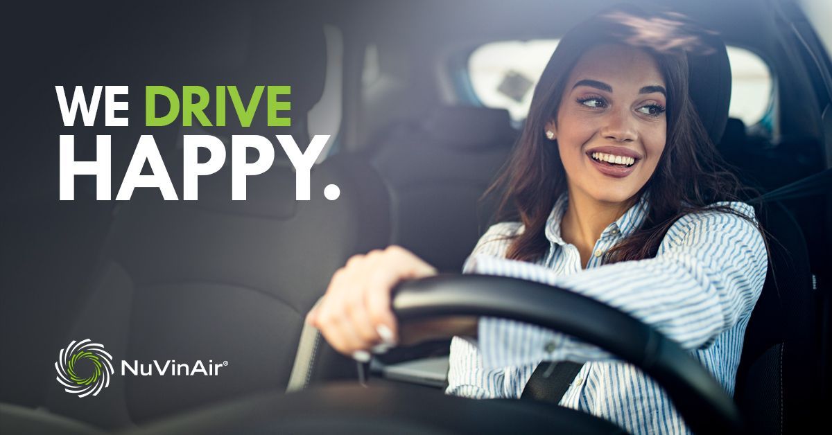 Sure, we create the best vehicle odor removal products. But making our auto partners, their employees, and everyone who gets into a NuVinAir-treated vehicle feel better about their day is what drives us. Because at NuVinAir, we drive happy. Learn more at nuvinair.com
