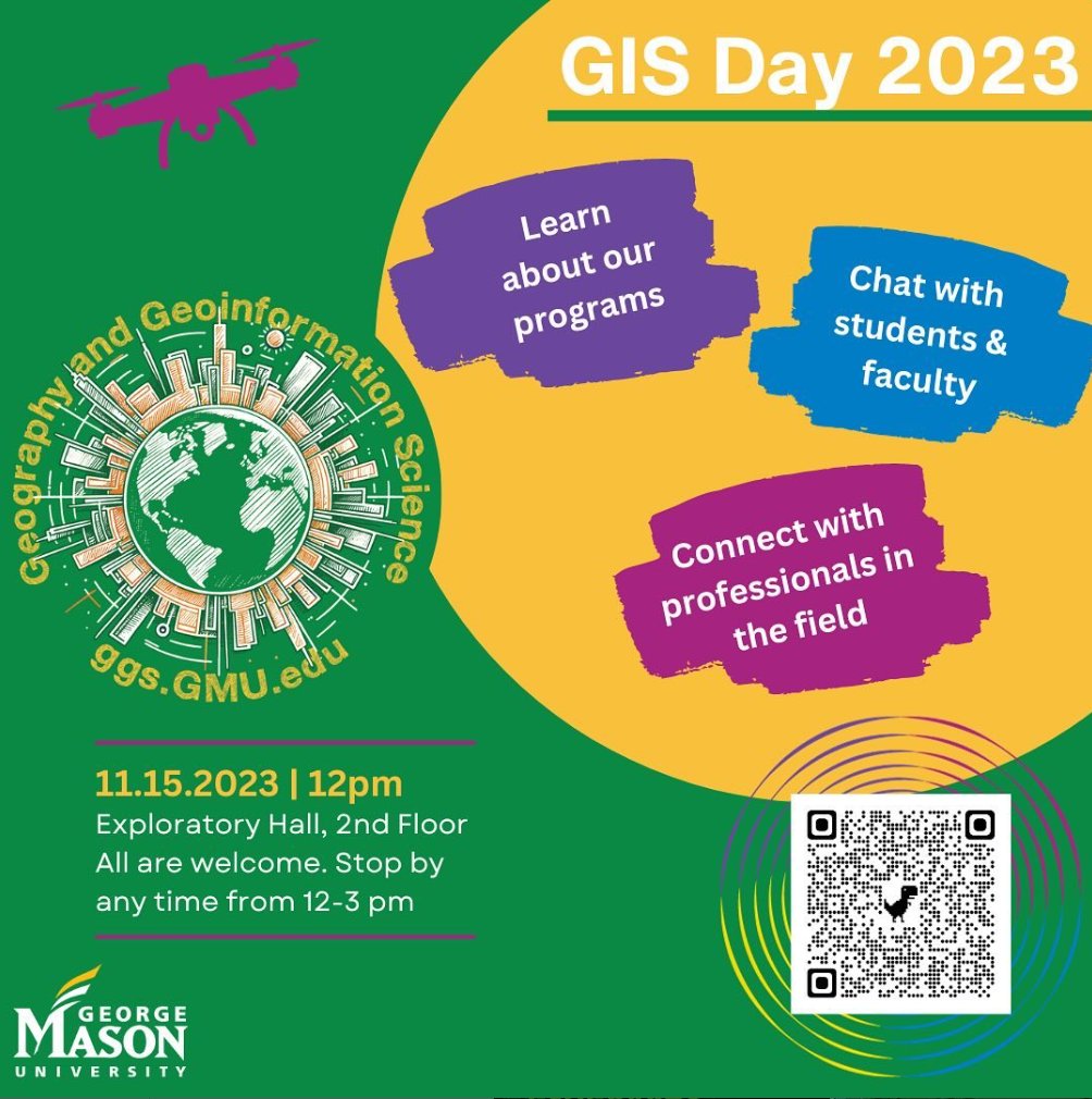 GGSDepartment's tweet photo. Registration for GIS Day is now open! Chat with GGS faculty and students, learn more about GGS programs, and network with professionals in the field. All are welcome. Register at the link in bio. #gisday #ggs https://t.co/ZCrq323rDu