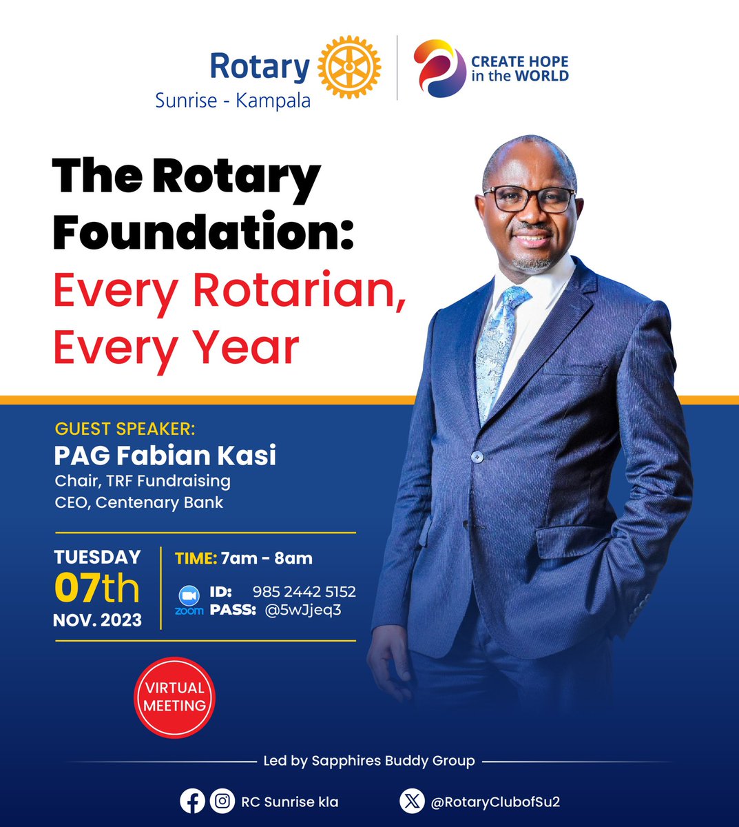 Start your day with the Sunrisers this Tuesday 7am -8am as PAG @fabian_kasi shares about the Rotary foundation. And what you need to know about EREY.
#RCSunriseMeetsUp
#CreatingHopeInTheWorld