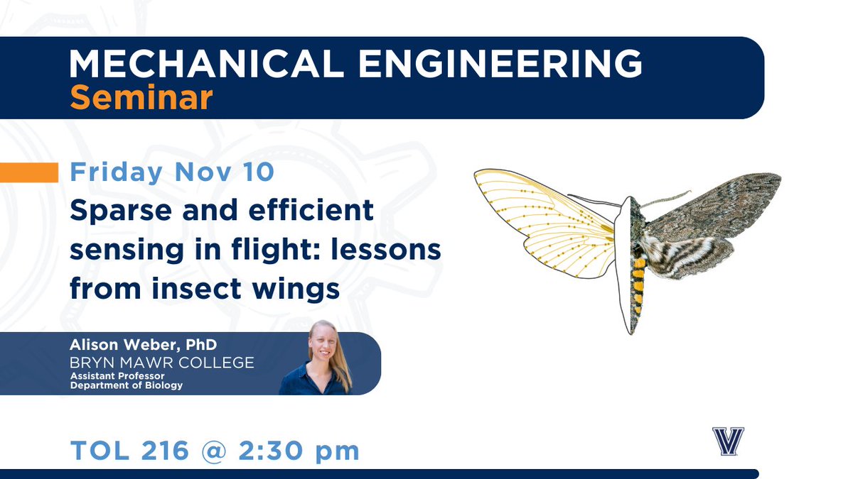 Villanova ME (@villanovame) on Twitter photo Please join Dr. Chengyu Li as he welcomes Alison Weber, PhD, Assistant Professor of Biology <a href="/BrynMawrCollege/">Bryn Mawr College</a>, who will present "Sparse and efficient sensing in flight: Lessons from insect wings" this Friday at 2:30 in TOL 216. Please join Dr. Chengyu Li as he welcomes Alison Weber, PhD, Assistant Professor of Biology <a href="/BrynMawrCollege/">Bryn Mawr College</a>, who will present "Sparse and efficient sensing in flight: Lessons from insect wings" this Friday at 2:30 in TOL 216.