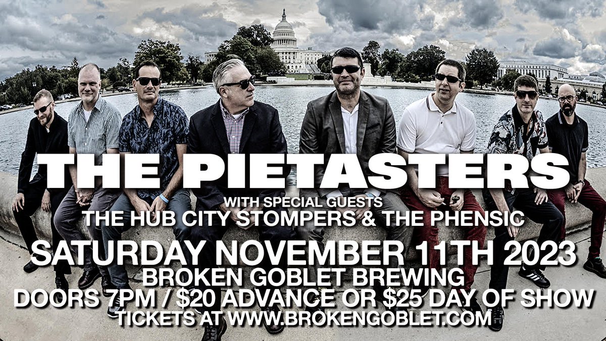 pietasters's tweet image. To everyone who was hoping to see us this weekend - tickets are still available for our nearby show in Philadelphia at @BrokenGobletPA this Sat, Nov 11.
Tickets:  brokengoblet.com/event-details/…
#pietasters #hubcitystompers #thephensic #brokengobletbrewing