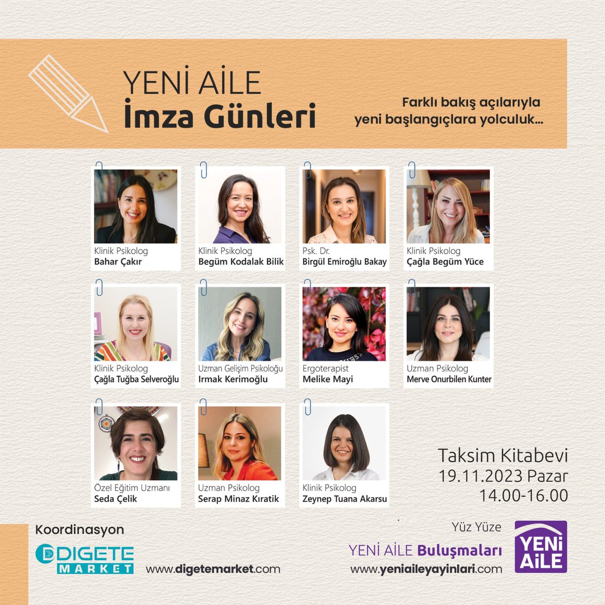 Alanında uzman 11 yazarın katkılarıyla hazırlanan ve Yeni Aile Yayınlarından (<a href="/yeniaileyayin/">Yeni Aile Yayınları</a>) çıkan Çocuklar ve Ebeveynlerin Hayatındaki Dönüm Noktaları GEÇİŞLER adlı kitabın tanıtım ve imza etkinliğine davetlisiniz...🍀✨📝☕💬

#TaksimKitabevi #YeniAileYayınları #GeçişlerKitabı