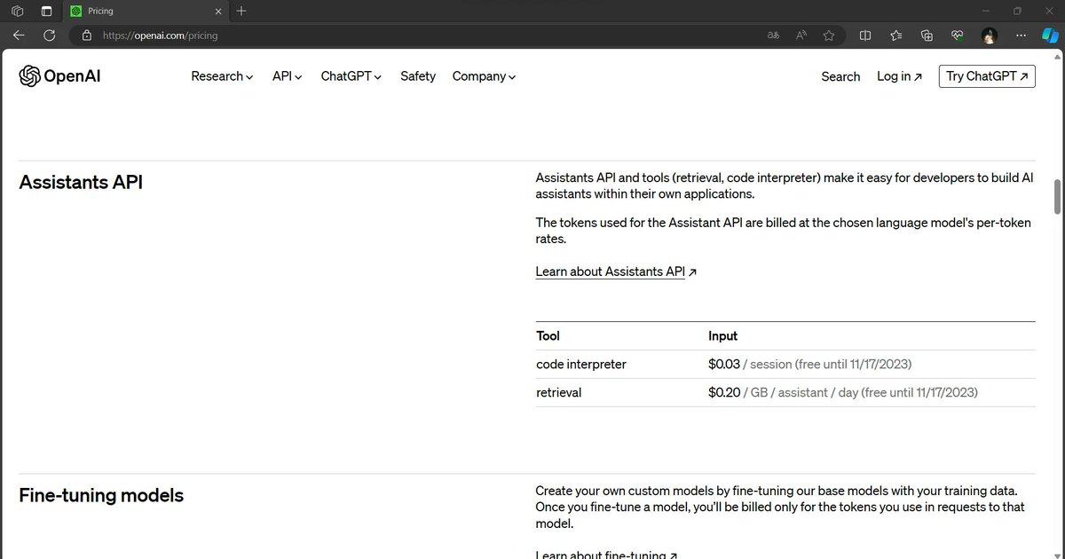matchaman11's tweet image. 🚨Breaking 🚨

Pricing leaks ahead of OpenAI dev day

128k context GPT-4 Turbo released at 1/3rd input price and 1/2 output price of current GPT-4

GPT-3.5 input cost slashed by 33%

Assistants api planned for release to provide code interpreter and retrieval via api

Fine-tuned…