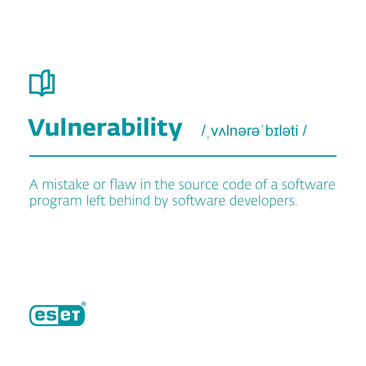 ESET's tweet photo. Do you feel lost in cybersecurity terms? Our #CybersecurityDictionary is here to help. π
#ESET #ProgressProtected #Vulnerability https://t.co/GAdZyObeIT