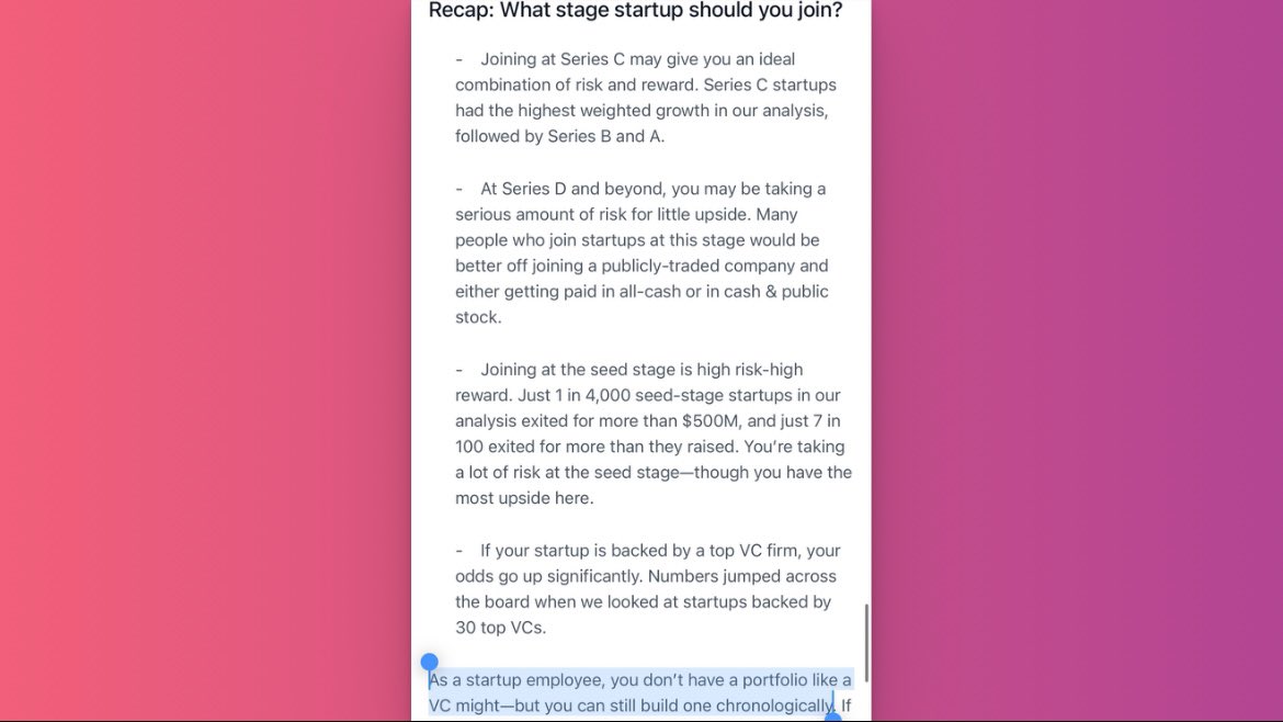 A fun little article about the Risk vs. Rewards of joining a startup, at various stages, as an employee.

In the end it hints the best strategy might be to treat Startups the same way VCs treat them: 

Build a portfolio of them, if you can. 

joinprospect.com/blog/which-sta…