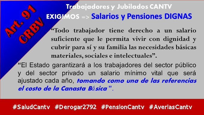 #06Nov
.<a href="/NicolasMaduro/">Nicolás Maduro</a> Desde la óptica de la Ley, el sueldo es adecuado cuando permite al empleado:
Vivir con decoro.
Satisfacer para sí y su familia las exigencias materiales, sociales e intelectuales.
El sueldo contará con la salvaguardia especial del Estado.
.<a href="/salaprensaCantv/">Cantv</a>