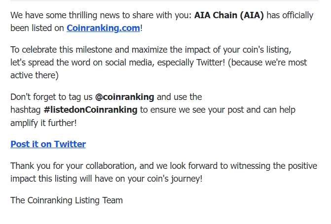 AIAChain's tweet photo. βοΈAIA Chain (AIA) has officially been listed on https://t.co/x4Ww4CxHWB !
#Listedoncoinranking #CMC #BTC #AIA #AIATOKEN #ETH #CoinMarketCap https://t.co/qGY8dXmbrh