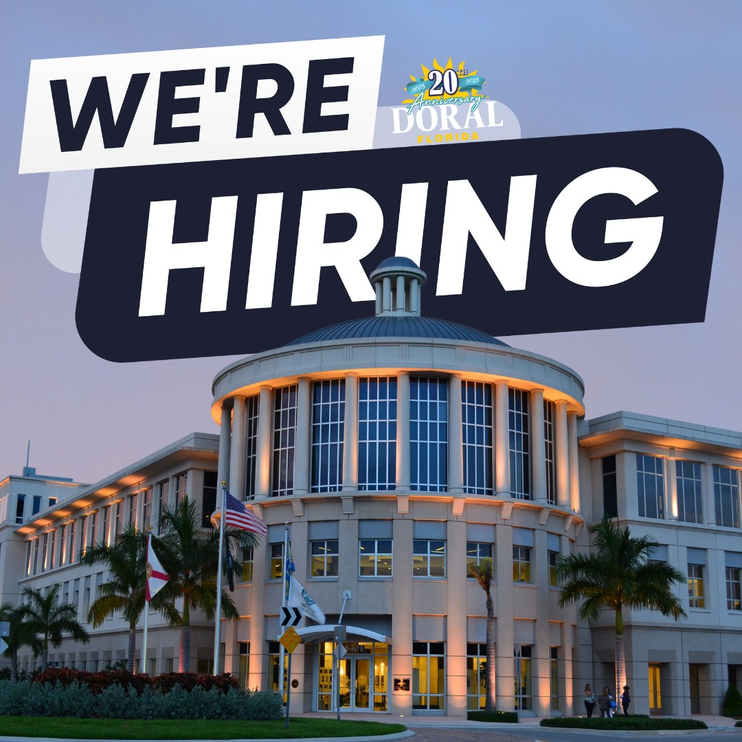 Cityofdoral's tweet photo. Join our team! The City of Doral is currently hiring for several positions in varying departments! Enjoy competitive benefits like education/tuition reimbursement, retirement plan, health insurance, paid sick/vacation leave, and more! 🏛️🤝🏻
Apply online: https://t.co/mr5tdRDhFH https://t.co/kumTcvFyTW