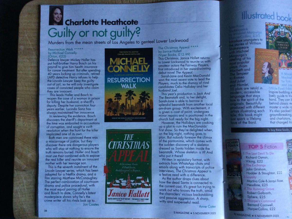 Here’s my review of the “latest masterpiece” from @Connellybooks #ResurrectionWalk with @annecater review of @JaniceHallett #TheChristmasAppeal from yesterday’s #SundayExpress magazine. #buyabook #buyapaper