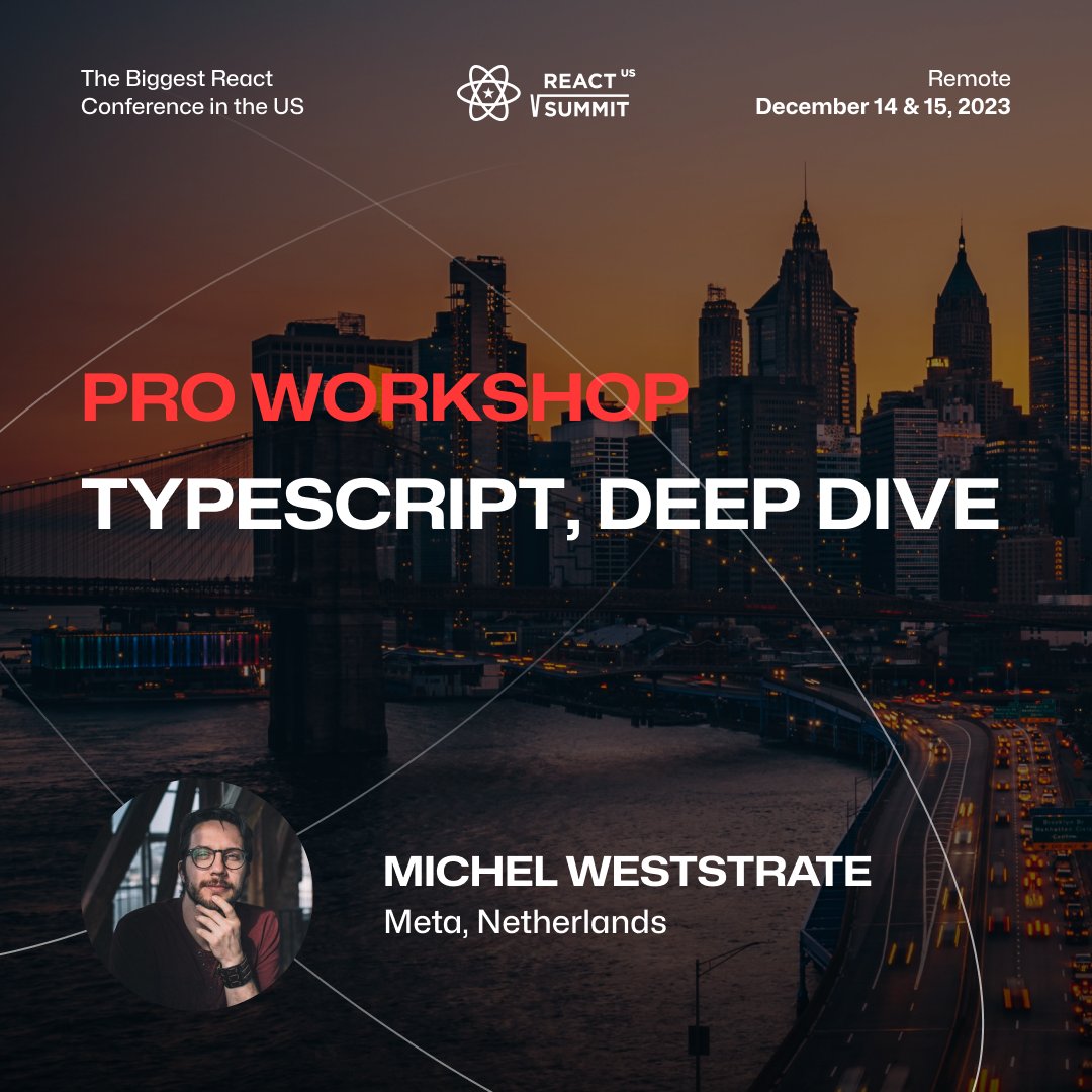 ReactSummit's tweet image. ⭐Join the workshop by @mweststrate if you feel like you're writing too much type annotations to make TS happy! We'll dive into how type inference & control flows work & how you can make the compiler work for you.
To be purchased separately from a ticket✨reactsummit.us/react-workshops