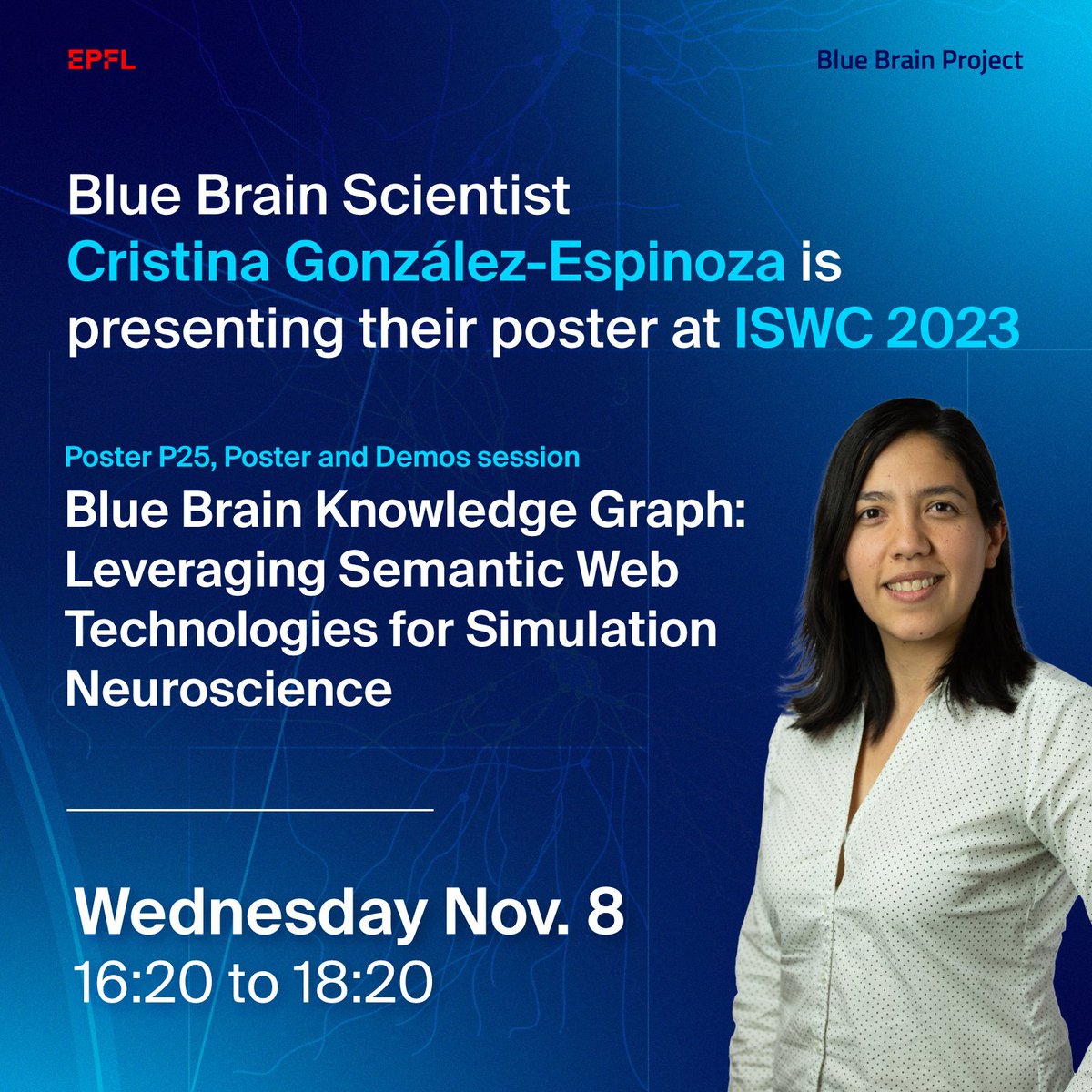 EPFL Blue Brain Project (@bluebrainpjt) on Twitter photo Attending the <a href="/iswc_conf/">International Semantic Web Conference</a> this week? Make sure to catch this poster from <a href="/BlueBrainPjt/">EPFL Blue Brain Project</a> scientist Cristina Gonzalez Espinoza.
The team is looking forward to lots of exchanges! See you there!
#computational #neuroscience #knowledgegraph #semanticweb #iswc2023 Attending the <a href="/iswc_conf/">International Semantic Web Conference</a> this week? Make sure to catch this poster from <a href="/BlueBrainPjt/">EPFL Blue Brain Project</a> scientist Cristina Gonzalez Espinoza.
The team is looking forward to lots of exchanges! See you there!
#computational #neuroscience #knowledgegraph #semanticweb #iswc2023
