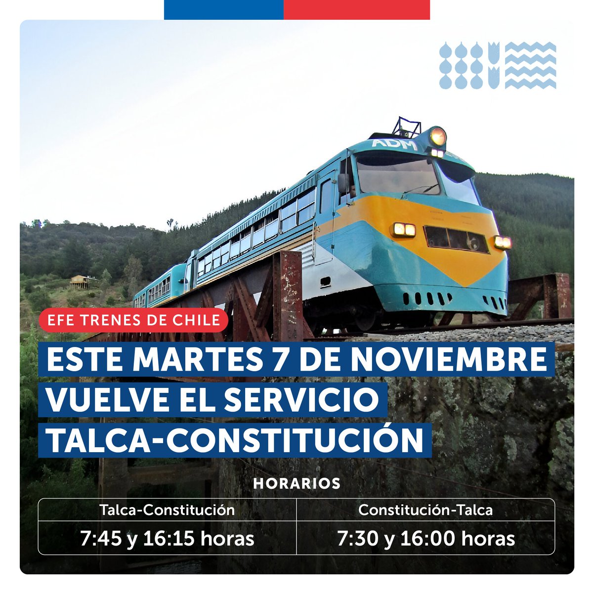 ¡Vuelve el ramal Talca-Constitución! Sabemos que este servicio es clave para cientos de personas en el Maule y por eso trabajamos a toda máquina para recuperar lo antes posible la conectividad que se vio afectada tras las intensas lluvias en la región 🇨🇱 #TrenesParaChile