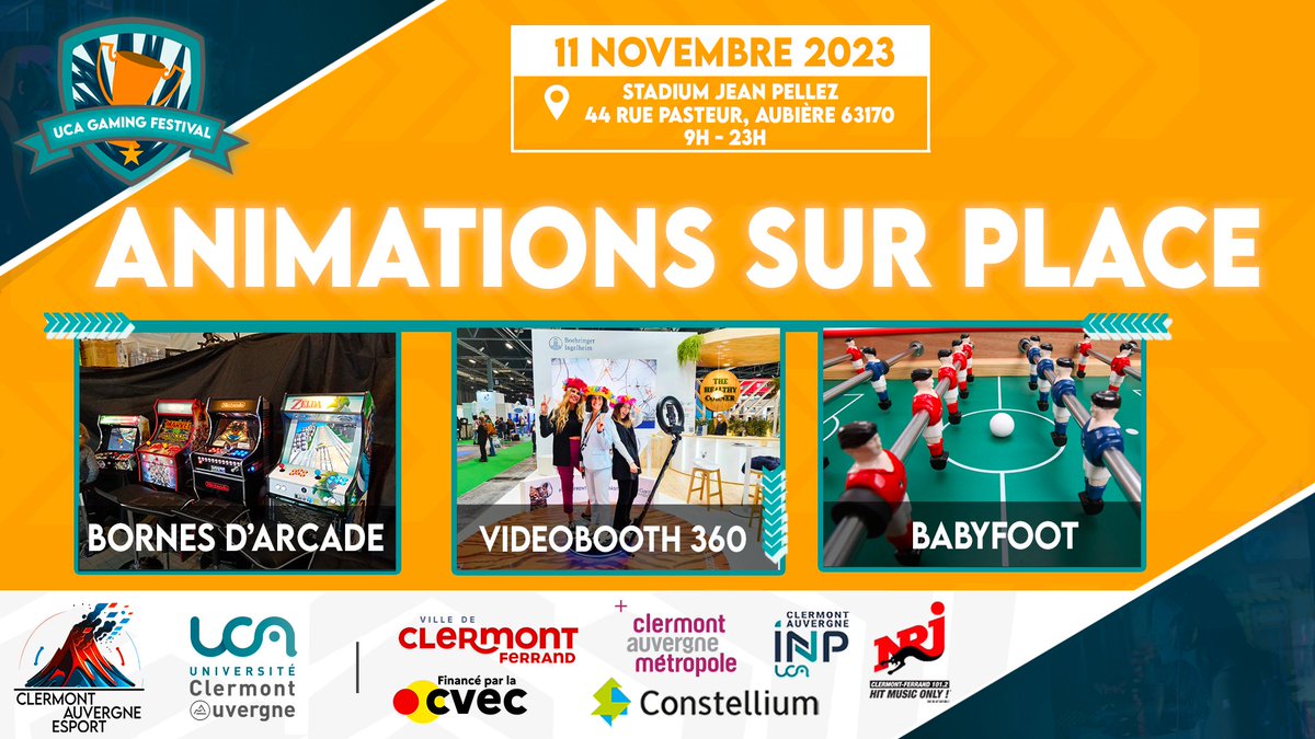 𝗔𝗻𝗶𝗺𝗮𝘁𝗶𝗼𝗻𝘀 𝗽𝗼𝘂𝗿 𝘁𝗼𝘂𝘀 𝗲𝘁 𝘁𝗼𝘂𝘁𝗲𝘀

Vous pourrez aussi profiter d'animations comme les bornes d'arcades, un videobooth 360 ou encore un babyfoot ! 

#gaming #leagueoflegends #valorant #stands #rocketleague #trackmania #ssbu #lan #evenement #gamer #show