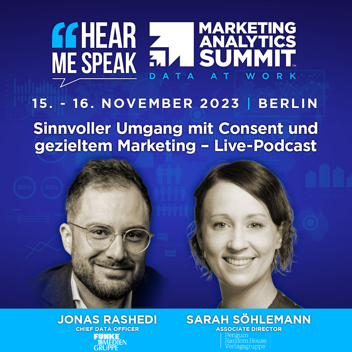 Live-Podcast "MY DATA IS BETTER THAN YOURS" mit Jonas und Sarah von Penguin Random House. Thema: Daten sammeln vs. Datenschutz – Wie schaffen Unternehmen Mehrwert und lösen Consent-Probleme mit Third Party Pixeln?

ow.ly/RoVK50Q4zZ1

#MASConf #Podcast #DataAnalytics