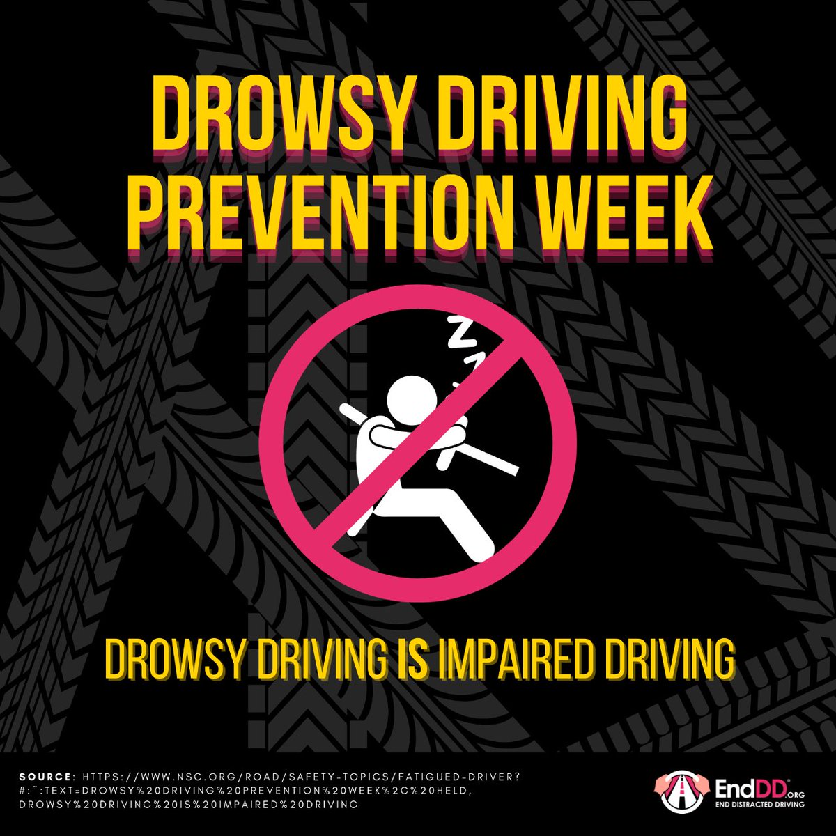 Every year, this week in November reminds us that drowsy driving is impaired driving.

Let's stay alert behind the wheel to protect ourselves and others. 🚗

#DriveAlert #DrowsyDrivingPreventionWeek #endDD