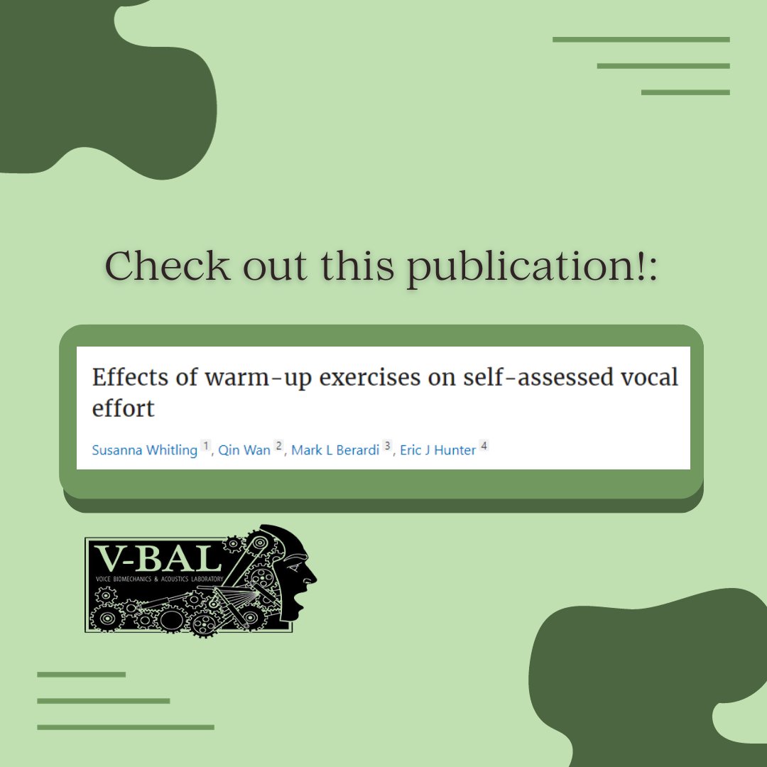 hunter_vbal's tweet photo. Check out this #publication from VBAL's Dr. Eric Hunter: Effects of warm-up exercises on self-assessed vocal effort to learn more about #voice #disorders and the way that #vocal warm-up exercises affect self-perceived #vocaleffort. https://t.co/b6obJFsnSb
#vbal #paper #research https://t.co/xjE1bn0RhR