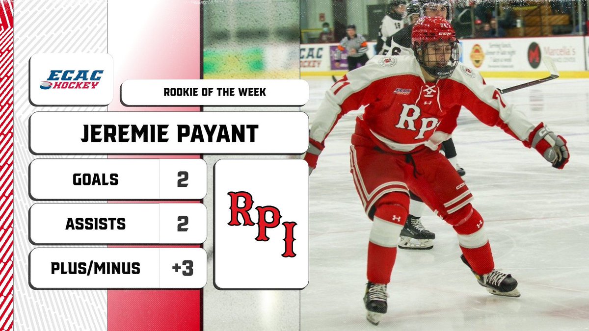 The final men's award of the week goes to <a href="/RPI_Hockey/">RPI Men's Hockey</a>'s <a href="/JeremiePayant/">Jérémie Payant</a>, who is the latest #ECACHockey Rookie of the Week!

Payant put together a four-point weekend, tallying two goals and two assists in the Engineers' two-game split with rival Union.