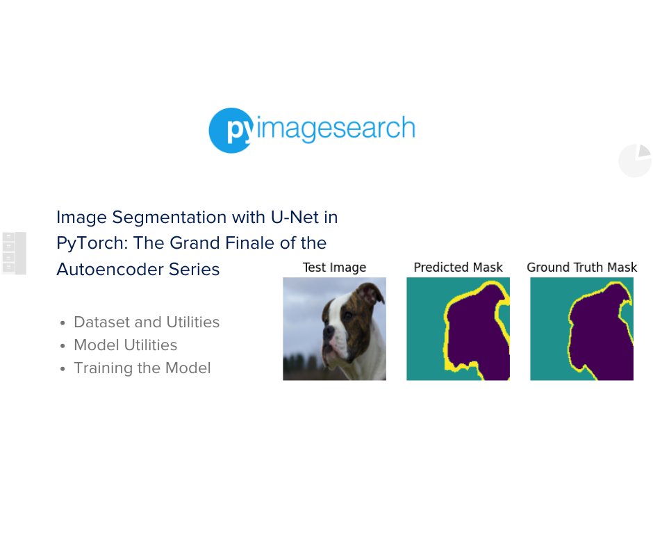 PyImageSearch's tweet image. New tutorial! 🚀

Image Segmentation with U-Net in PyTorch: The Grand Finale of the Autoencoder Series

✨ Dataset and Utilities
✨ Model Utilities
✨ Training the Model

pyimg.co/6x01s

 #UNet #PyTorch #MachineLearning