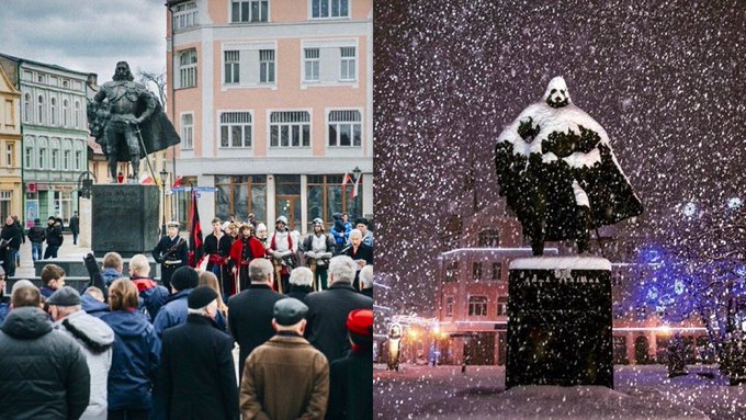 Polish statue pays tribute to local town founder, unless it snows, in which case the people quickly switch allegiance to the Empire. #StarWars
