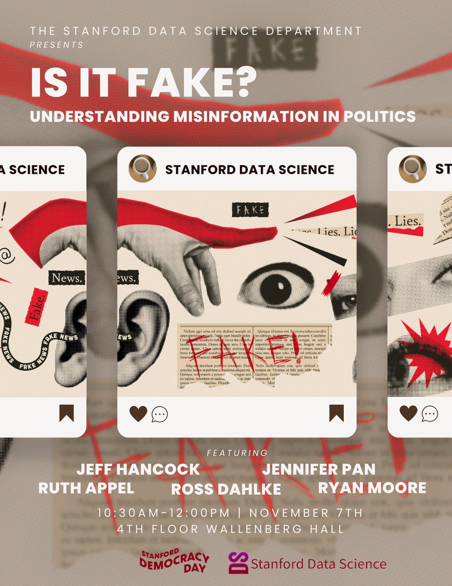 Ross Dahlke 🔑 (@ross_dahlke) on Twitter photo Excited to be presenting my research on misinformation exposure and effects for Democracy Day at Stanford with <a href="/jeffhancock/">jeff hancock</a> <a href="/jenjpan/">Jennifer Pan</a> <a href="/rutheappel/">Ruth Appel</a> @RyanMooreComm w/ <a href="/StanfordData/">Stanford Data Science</a>. If you’re on campus, come by tomorrow (no classes for Democracy Day, so no excuse 😉) Excited to be presenting my research on misinformation exposure and effects for Democracy Day at Stanford with <a href="/jeffhancock/">jeff hancock</a> <a href="/jenjpan/">Jennifer Pan</a> <a href="/rutheappel/">Ruth Appel</a> @RyanMooreComm w/ <a href="/StanfordData/">Stanford Data Science</a>. If you’re on campus, come by tomorrow (no classes for Democracy Day, so no excuse 😉)