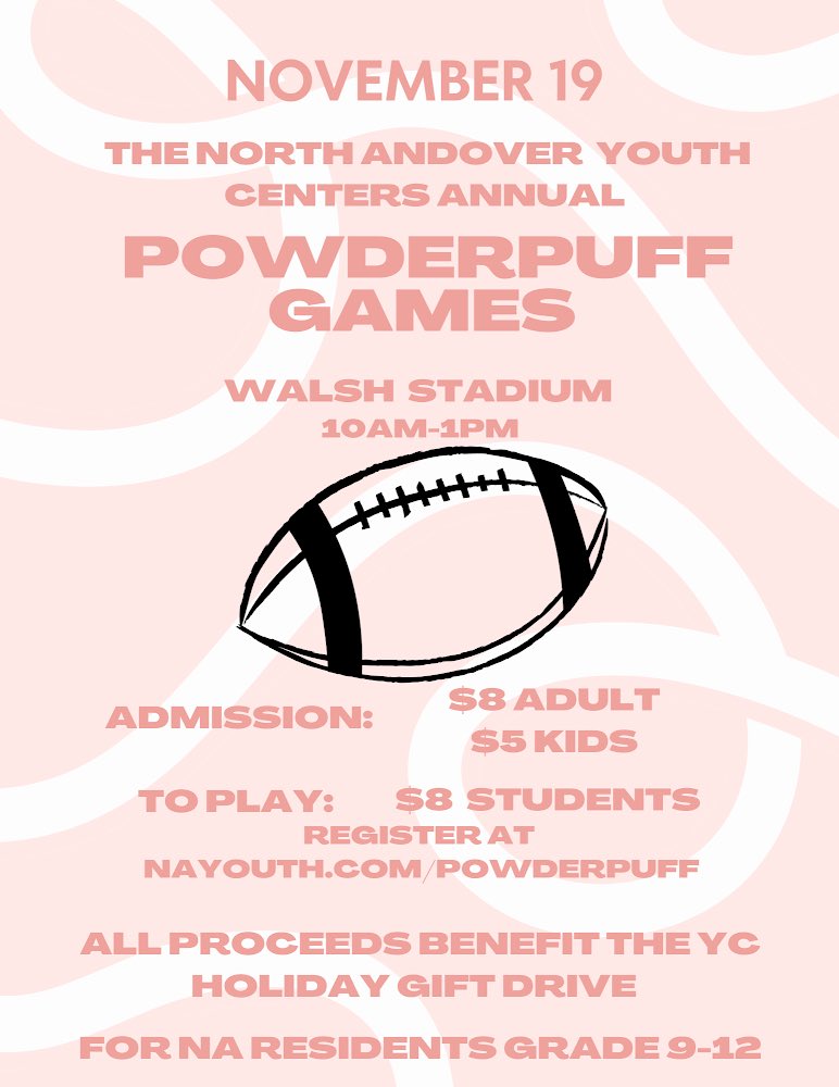 There are still player spot available for Freshmen, Juniors, and Seniors! Go to nayouth.com/powderpuff to register!