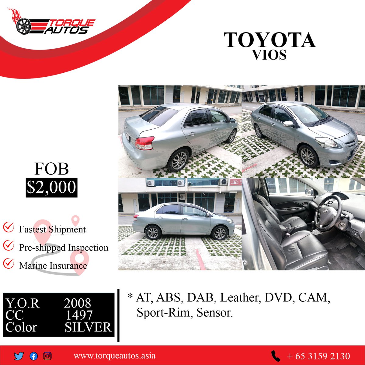 ☑️Make TOYOTA
▪️Model VIOS
▪️Type SEDAN
▪️Year 2008
☑️FEATURES:
▪️1.5L VVT-I 16 Valves Inline DOHC Engine
▪️107BHP
▪️Very Fuel Efficient
▪️Smooth Auto Trans
▪️ABS
▪️Dual SRS Airbags
For query Whatsapp us now at +6531592130
#TOYOTA #toyotavios #carsales #singaporecar #booknow