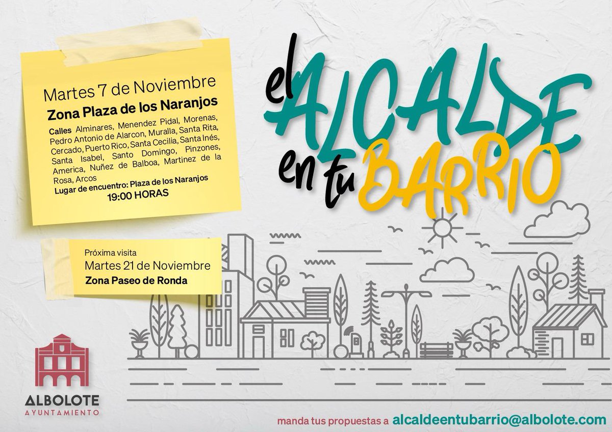 🔵 El Alcalde, Salu Ureña, y su equipo de Gobierno estarán mañana por la zona Plaza de los Naranjos con la iniciativa “el Alcalde en tu barrio 🏘️”

👉🏻 Resolverán todo tipo de dudas y sugerencias, harán balance de todo lo realizado y de las nuevas actuaciones
#cumPPlimos