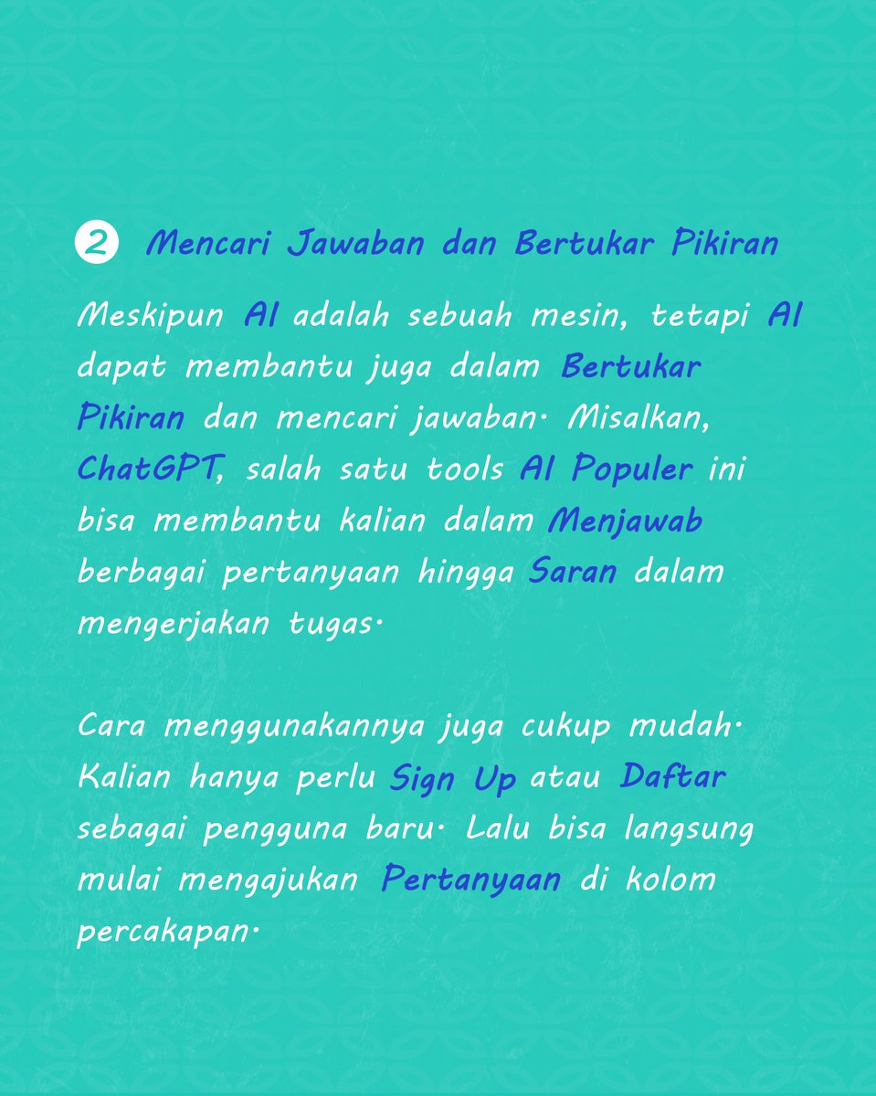 AccelistEdukasi's tweet photo. Manfaatkan sebaik mungkin perkembangan teknologi AI, gaess~
#ai #artificialintelligence #tech #technology #study #kuliah #workshopaedu #aedu https://t.co/VyxYfVcD6I
