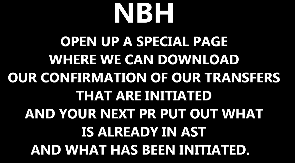 Giftsonglass's tweet photo. #MMTLP @nbhydrocarbons @johnbrda
Let's put even more pressure....
wouldn't it be awesome if NBH had a count down
on their website...
on what has been transferred
and what is initiated.
allow people to send the confirmation of the transfers to keep you updated.
let's bury them. https://t.co/wePCLkXRt7