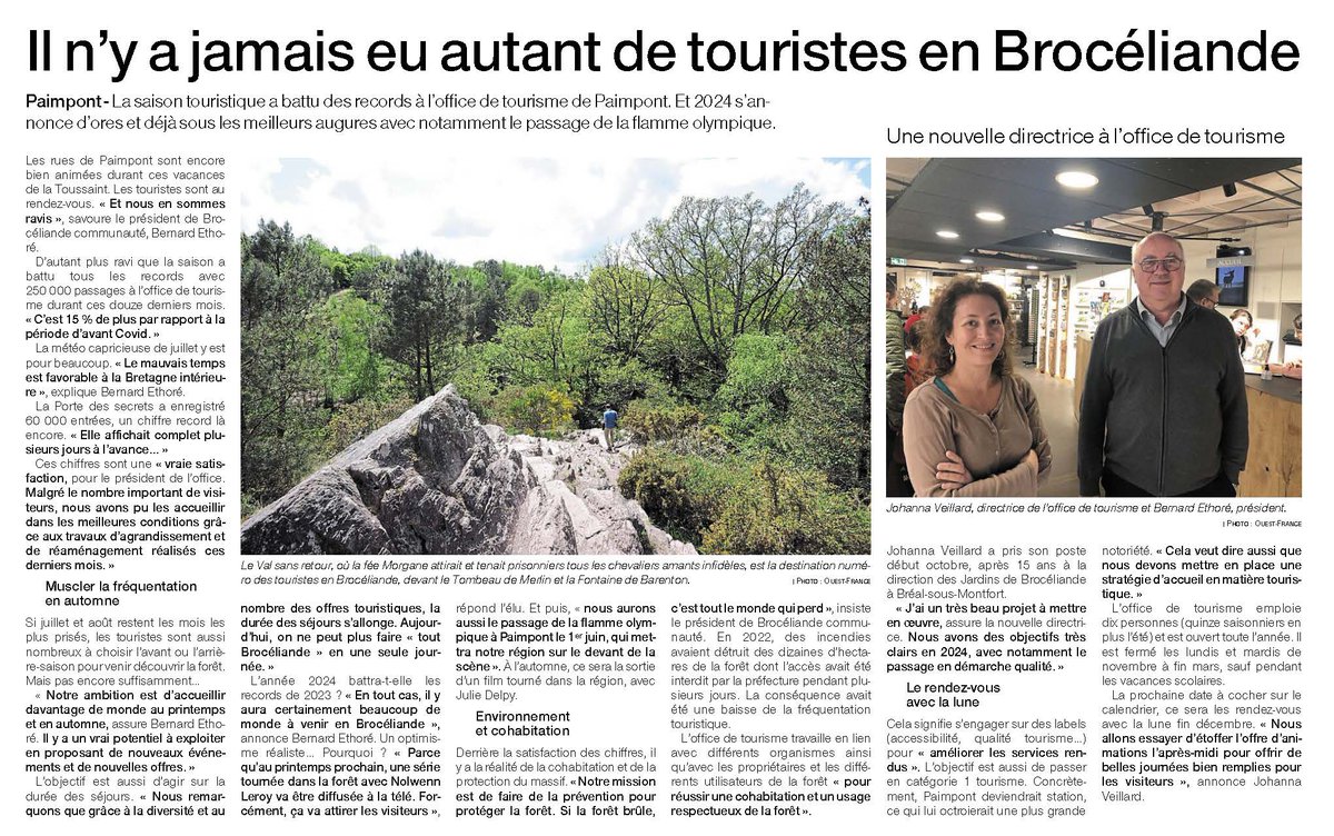 Gestion des flux, travail sur la saisonnalité, préservation de la forêt, obtention de labels, etc., autant de défis pour le tourisme en #broceliande qui réalise une saison 2023 exceptionnelle. #attractivite #tourisme #Bretagne #illeetvilaine #destinationbroceliande