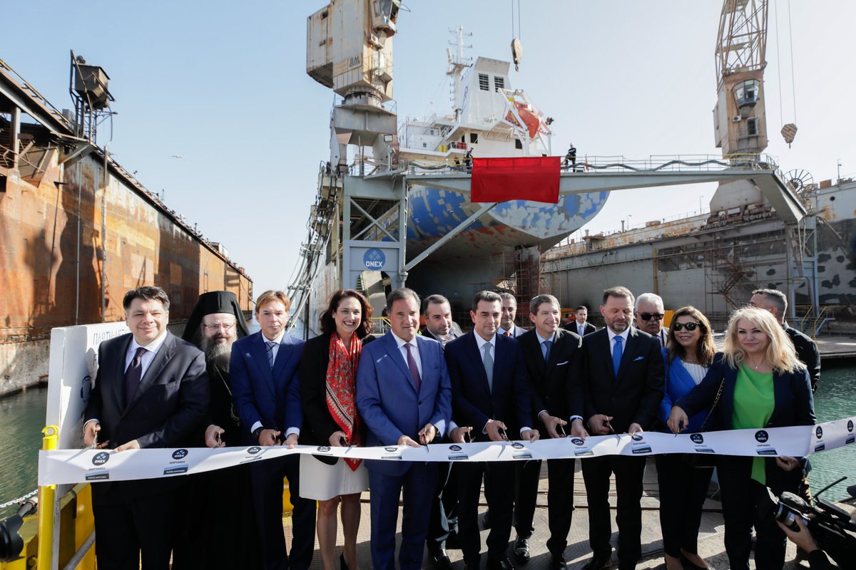 DFCgov's tweet photo. "DFC is proud to advance this high-quality infrastructure project that will generate more reliable access to energy and foster greater economic growth and prosperity for our partners across the region," said CEO Nathan on DFC’s investment in the Elefsina shipyard. https://t.co/vT7uC012qC