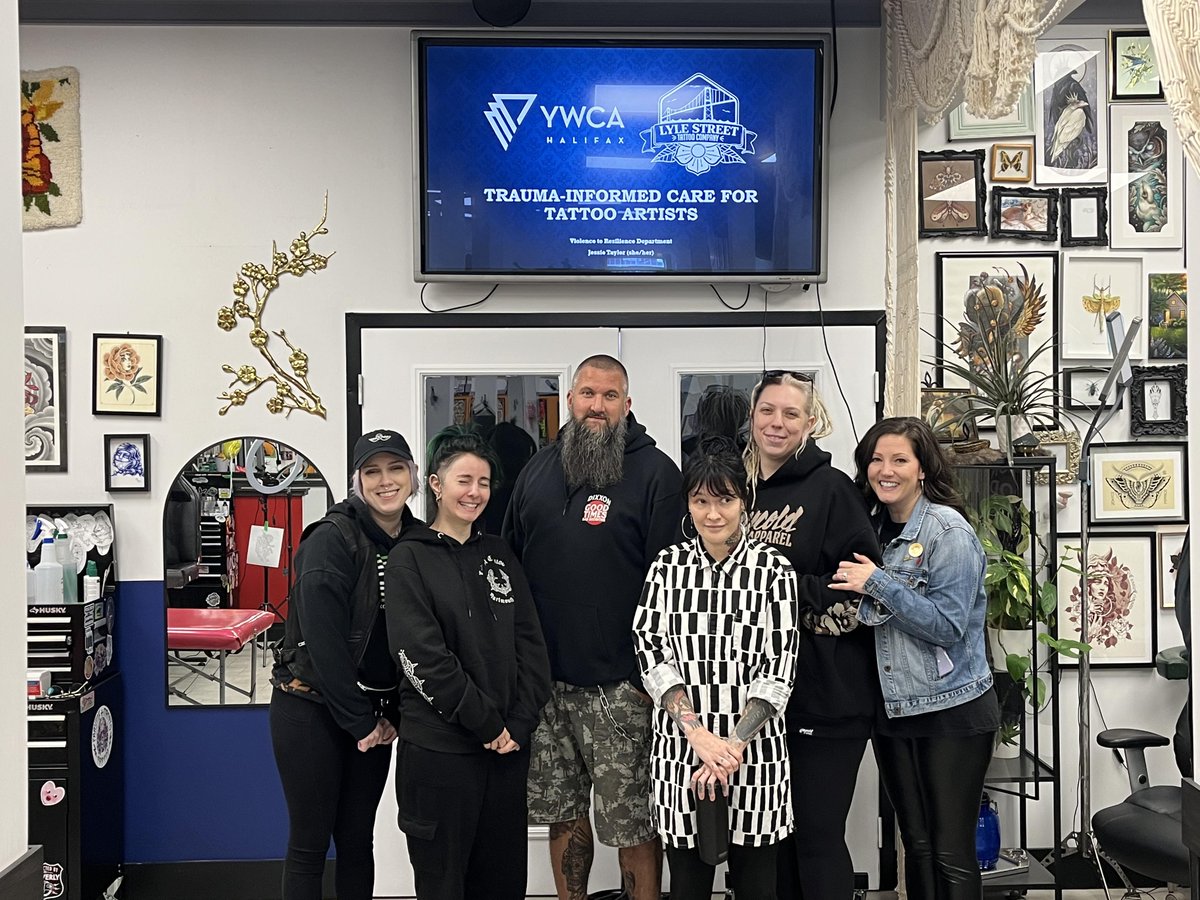 The services that need trauma-informed care may surprise you! Lyle Street Tattoo thoughtfully asked for training to learn trauma's impacts, the power of tattoos for healing, and signs of human trafficking and branding tattoos. We hope to continue trainings for different services!