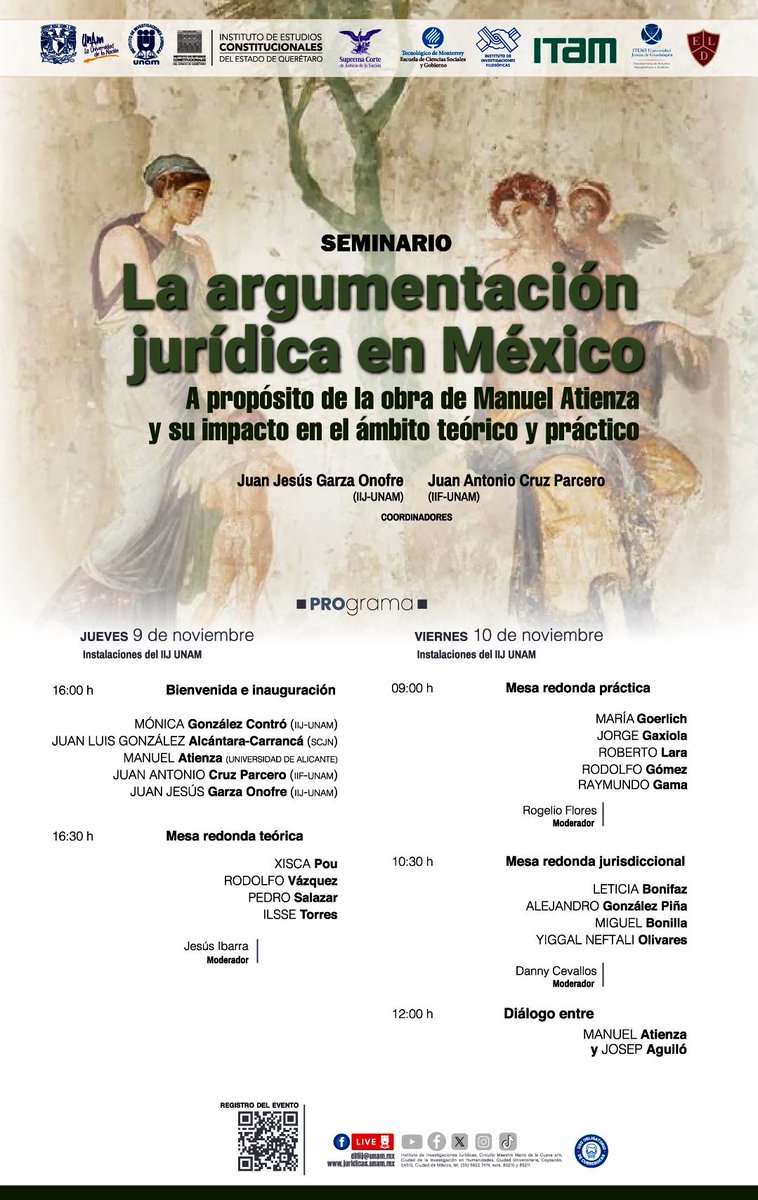 garza_onofre's tweet photo. El jueves inicia el seminario “La argumentación jurídica en México”

Inaugura el ministro de la @SCJN Juan Luis González Alcántara, Juan Antonio Cruz Parcero, director del @UNAM_IIFs, Monica González Contró directora del @IIJUNAM, un servidor y el profesor Atienza.

Entrada libre https://t.co/SROWPbukIw