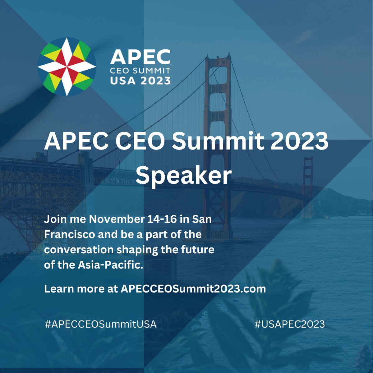 Exciting news! Our CEO and Founder Ambassador <a href="/Ertharin1/">@ertharin</a> will speak at the <a href="/APECCEOSummitUS/">APEC CEO Summit USA 2023</a> on November 15th in San Francisco, California. She'll discuss "Intentional Equity in Sustainability". 
Join us to make a difference!  apecceosummit2023.com #APECCEOSummitUSA #USAPEC2023