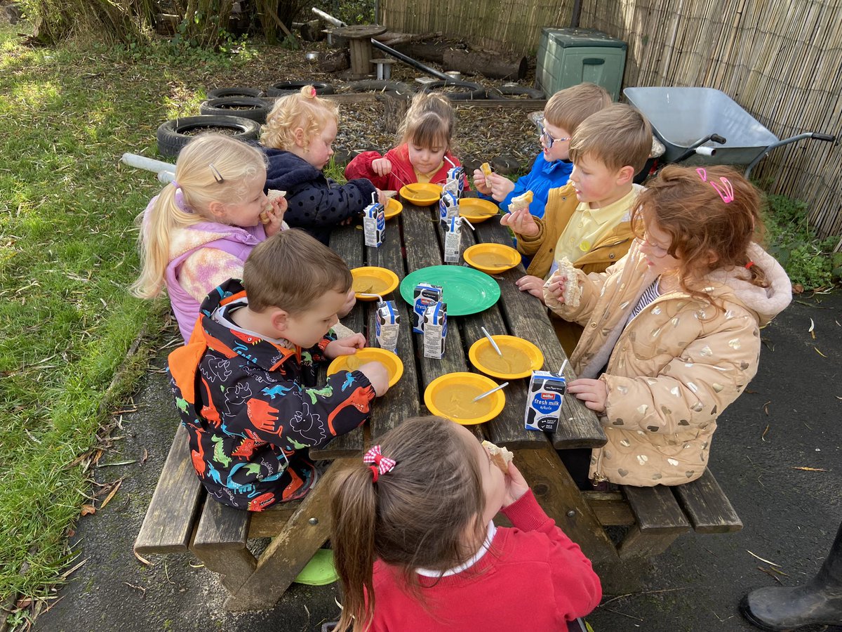 What a beautiful Autumn day for outdoor play. 🍂 
Our homemade lentil soup helped to heat us up. 🥣 
#SHANARRI