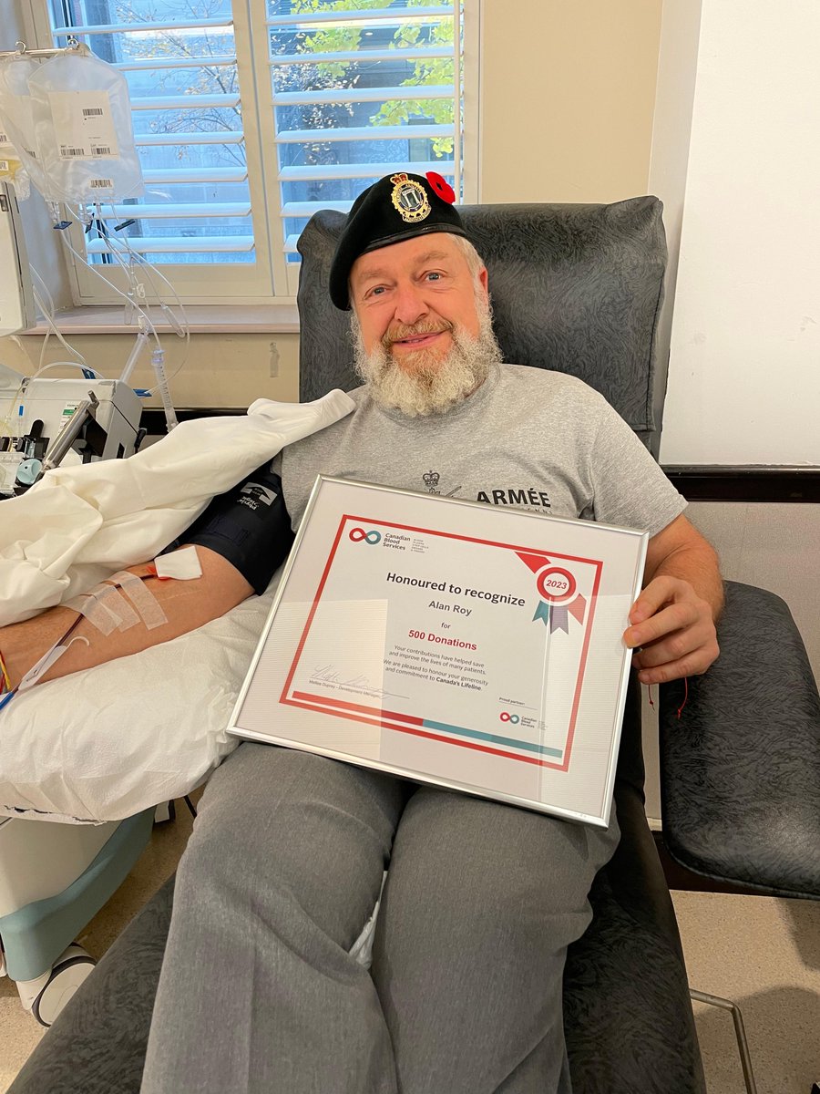 This #MilestoneMonday, we'd like to thank and congratulate Alan Roy, who recently made a 500 milestone donation at our College St Toronto donor centre. Click the link in our bio to follow Alan's lead today! #BloodForLife #CanadasLifeline #Volunteer