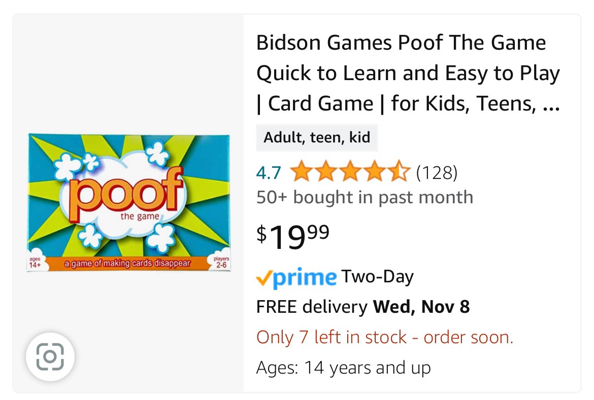 Bidson Games Poof The Game Quick to Learn and Easy to Play | Card Game |  for Kids, Teens, & Adults | 2-6 Players