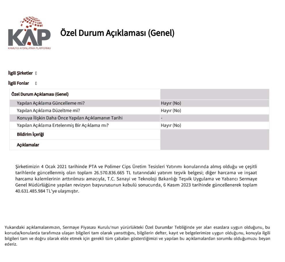 semihayas88's tweet photo. #sasa nin 4 Ocak 2021 yılında PTA  ve Polimer Cips Üretim tesisleri yatırımı konusunda alması onaylanan 26 milyar küsürluk teşvik tutarı artan maliyetler sebebiyle yapılan başvuru sonucunda güncellenerek 40 milyar 631 milyon ₺  ye yükseltilmiştir. 

Günlük hareketlere odaklanmak uzun vadeli yatırımlarda hata yaptırır. Bugün ki endekste eksi kapatmış olması yine yatırımcısınin canını sıkmış görünüyor.

Kararlarınızı anlık hareketlere göre vermemeye özen gösterin.